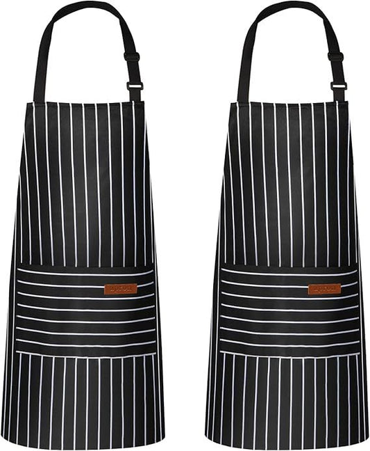 2-Pack Striped Adjustable Apron - Cross-Neck Bib Work Apron for Restaurant Catering Gardening(black thick V888-ELOSUNG51189