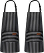 2-Pack Striped Adjustable Apron - Cross-Neck Bib Work Apron for Restaurant Catering Gardening(black thick V888-ELOSUNG51189