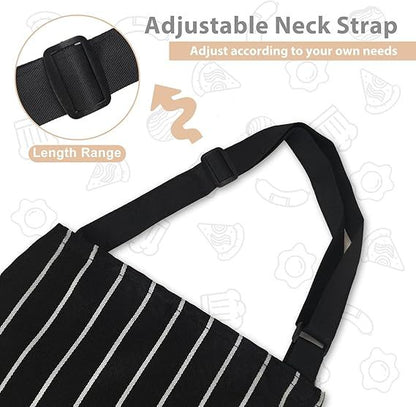 2-Pack Striped Adjustable Apron - Cross-Neck Bib Work Apron for Restaurant Catering Gardening(black thick V888-ELOSUNG51189