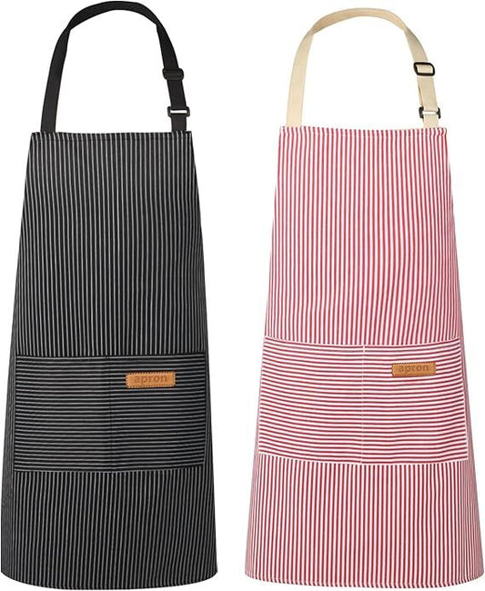 2-Pack Striped Adjustable Apron - Cross-Neck Bib Work Apron for Restaurant Catering Gardening(Pink fine V888-ELOSUNG51190