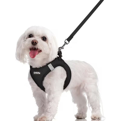 Black Breathable Dog Harness and Leash Set - Adjustable Reflective Pet Vest with Swivel Clip(Size: S) V888-ELOSUNG51192