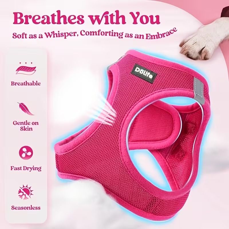 Orange Breathable Dog Harness and Leash Set - Adjustable Reflective Pet Vest with Swivel Clip(Size: S) V888-ELOSUNG51202