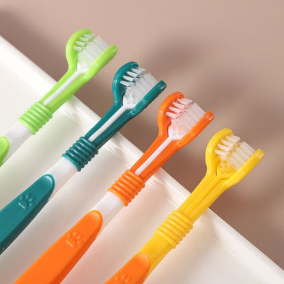 3-Sided Pet Toothbrush 4-Pack - Soft Bristle Dog Cat Dental Care Brush Set V888-ELOSUNG51219