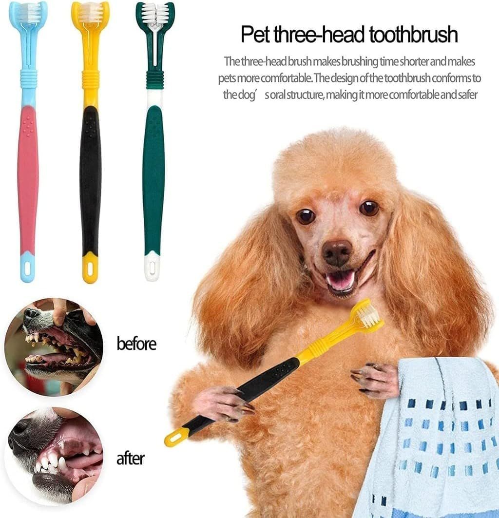 3-Sided Pet Toothbrush 4-Pack - Soft Bristle Dog Cat Dental Care Brush Set V888-ELOSUNG51219