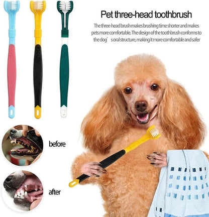 3-Sided Pet Toothbrush 4-Pack - Soft Bristle Dog Cat Dental Care Brush Set V888-ELOSUNG51219