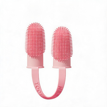 5-Pack Pink Double Finger Pet Toothbrush - Soft TPR Dog Cat Dental Finger Brush Set V888-ELOSUNG51220