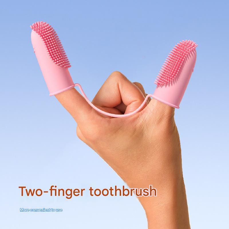 5-Pack Pink Double Finger Pet Toothbrush - Soft TPR Dog Cat Dental Finger Brush Set V888-ELOSUNG51220