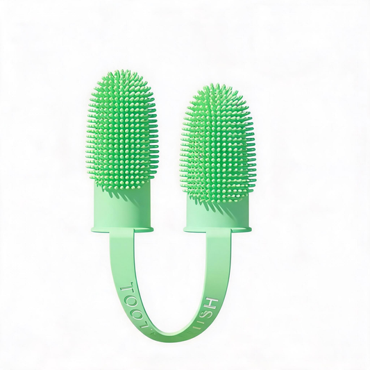 5-Pack Green Double Finger Pet Toothbrush - Soft TPR Dog Cat Dental Finger Brush Set V888-ELOSUNG51221