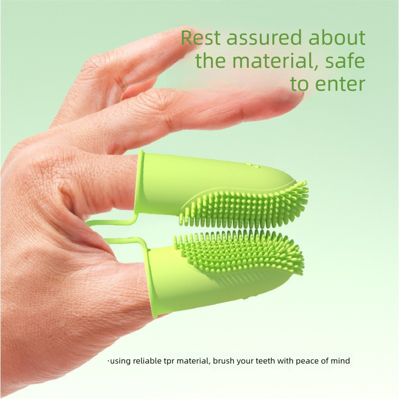5-Pack Green Double Finger Pet Toothbrush - Soft TPR Dog Cat Dental Finger Brush Set V888-ELOSUNG51221