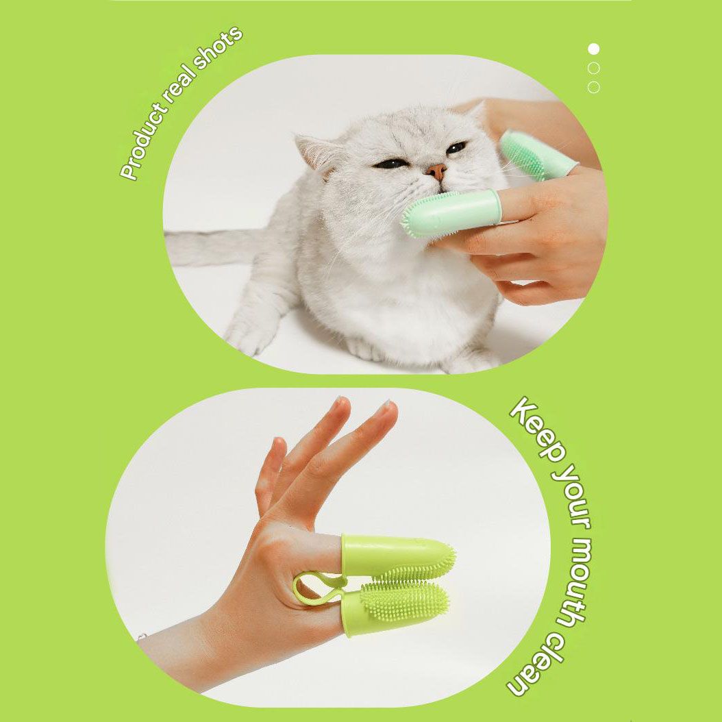 5-Pack Green Double Finger Pet Toothbrush - Soft TPR Dog Cat Dental Finger Brush Set V888-ELOSUNG51221