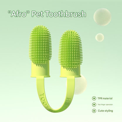 5-Pack Green Double Finger Pet Toothbrush - Soft TPR Dog Cat Dental Finger Brush Set V888-ELOSUNG51221