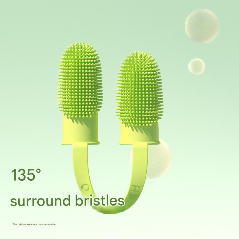 5-Pack Green Double Finger Pet Toothbrush - Soft TPR Dog Cat Dental Finger Brush Set V888-ELOSUNG51221