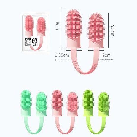 5-Pack Green Double Finger Pet Toothbrush - Soft TPR Dog Cat Dental Finger Brush Set V888-ELOSUNG51221