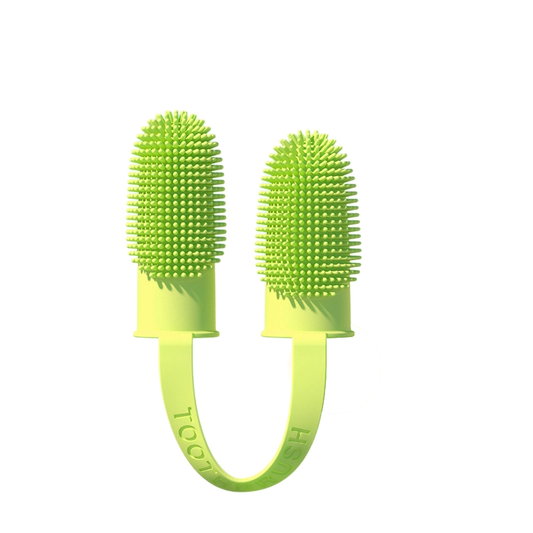 5-Pack greenish-yellow Double Finger Pet Toothbrush - Soft TPR Dog Cat Dental Finger Brush Set V888-ELOSUNG51222