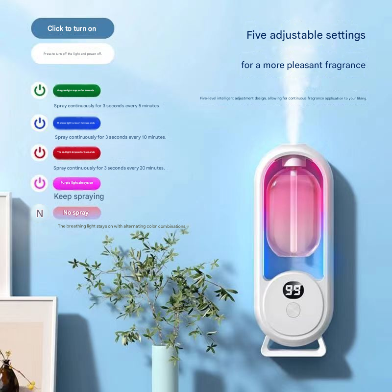 White Smart Aromatherapy Diffuser - Ultrasonic Mist Air Freshener with LED Light and Wall Mount V888-ELOSUNG51223