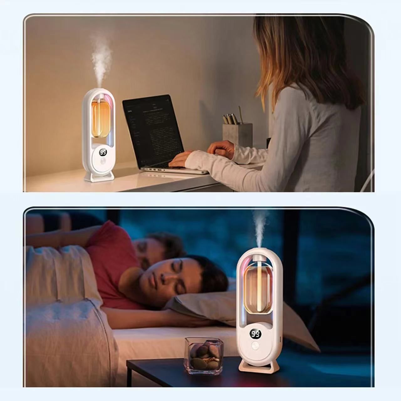 Black Smart Aromatherapy Diffuser - Ultrasonic Mist Air Freshener with LED Light and Wall Mount V888-ELOSUNG51224