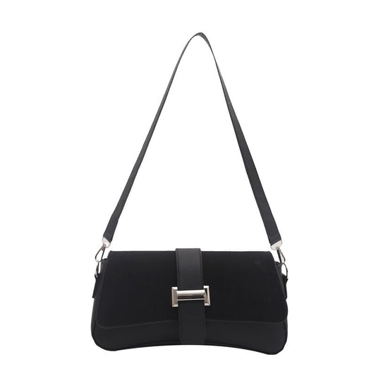 Black Fashion Retro Crossbody Bag French Chic Small Shoulder Bag Women's Baguette Underarm Bag V888-ELOSUNG51239