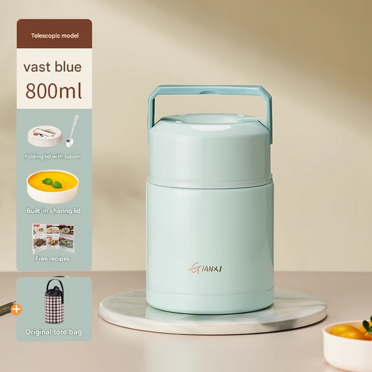 Blue 800ml Stainless Steel Thermal Stew Jar Portable Insulated Lunch Pot with Handle - Vacuum Insulated Soup V888-ELOSUNG51248