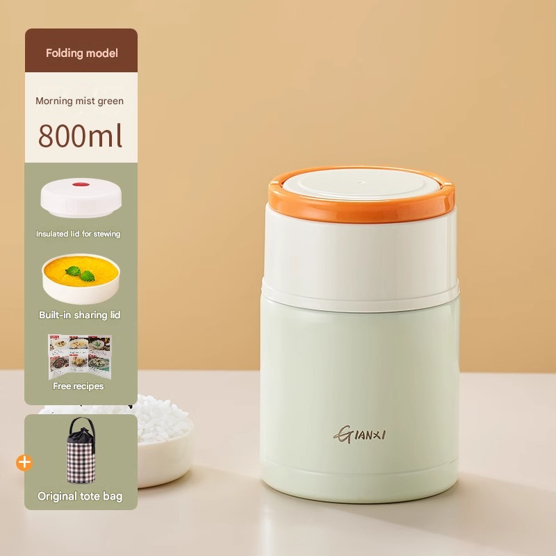 Green 800ml Stainless Steel Thermal Stew Jar Portable Insulated Lunch Pot with Handle - Vacuum Insulated Soup V888-ELOSUNG51250