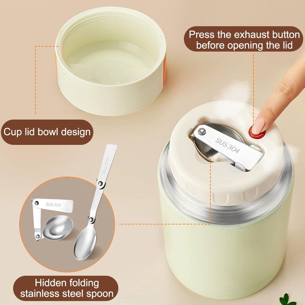 Green 800ml Stainless Steel Thermal Stew Jar Portable Insulated Lunch Pot with Handle - Vacuum Insulated Soup V888-ELOSUNG51250