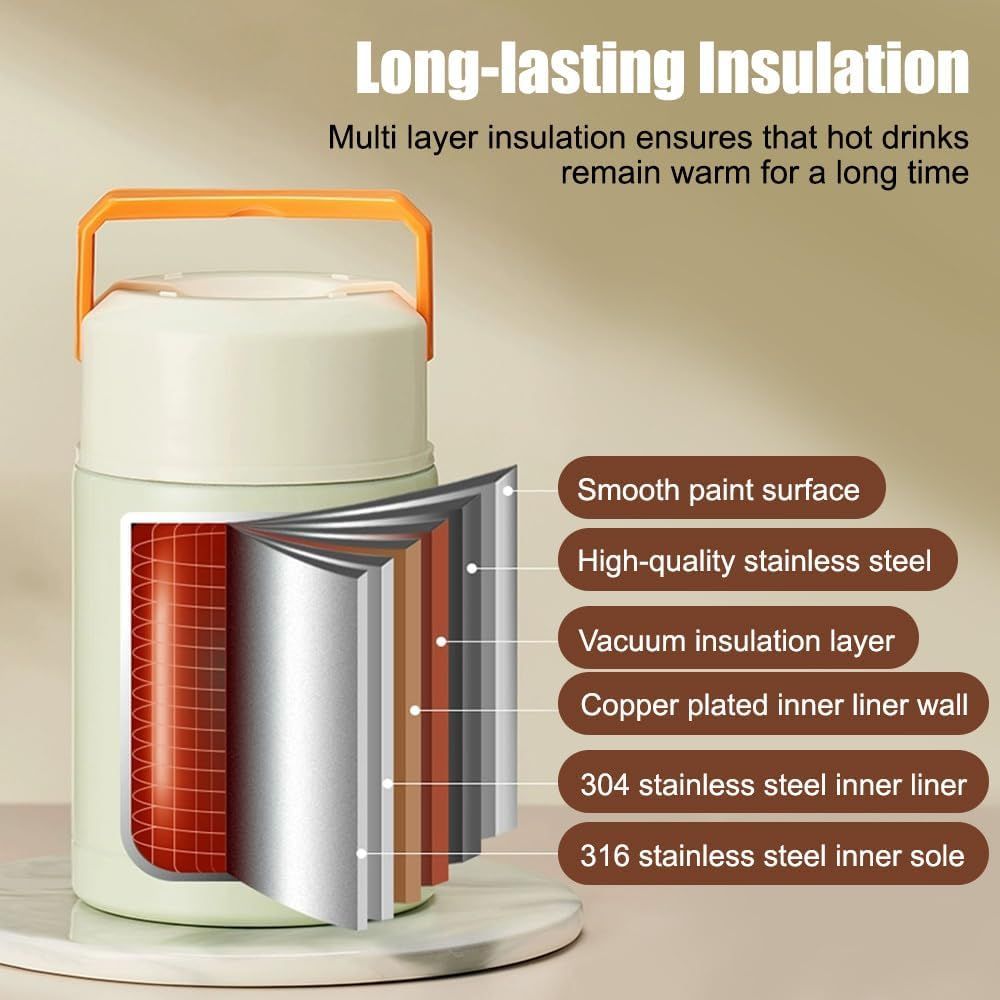 Green 800ml Stainless Steel Thermal Stew Jar Portable Insulated Lunch Pot with Handle - Vacuum Insulated Soup V888-ELOSUNG51250