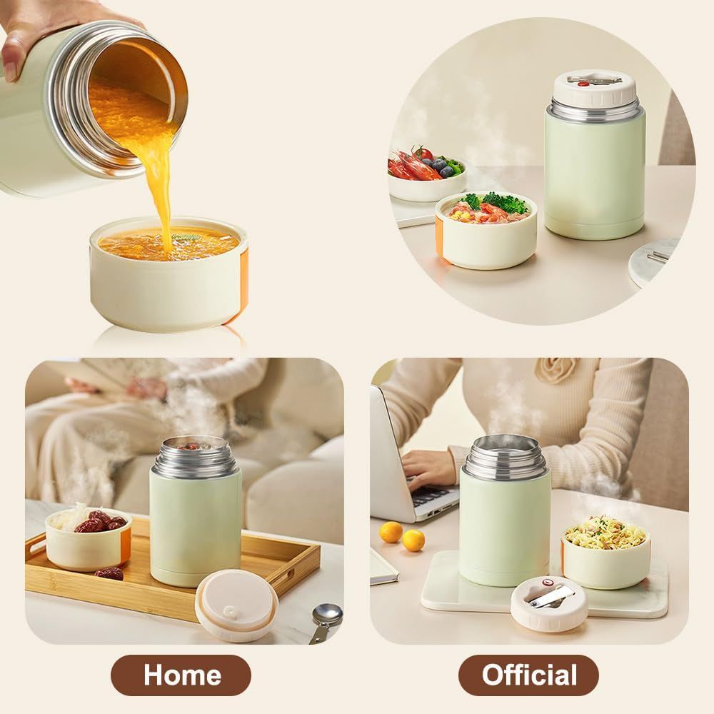 Green 800ml Stainless Steel Thermal Stew Jar Portable Insulated Lunch Pot with Handle - Vacuum Insulated Soup V888-ELOSUNG51250