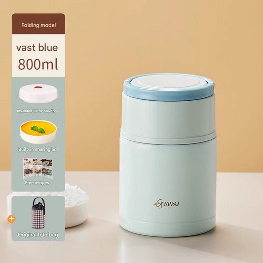 Blue 800ml Stainless Steel Thermal Stew Jar Portable Insulated Lunch Pot with Handle - Vacuum Insulated Soup V888-ELOSUNG51251