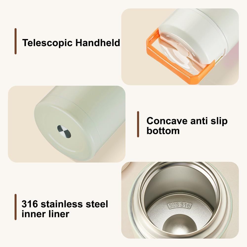 Brown 800ml Stainless Steel Thermal Stew Jar Portable Insulated Lunch Pot with Handle - Vacuum Insulated Soup V888-ELOSUNG51252