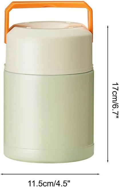 Brown 800ml Stainless Steel Thermal Stew Jar Portable Insulated Lunch Pot with Handle - Vacuum Insulated Soup V888-ELOSUNG51252