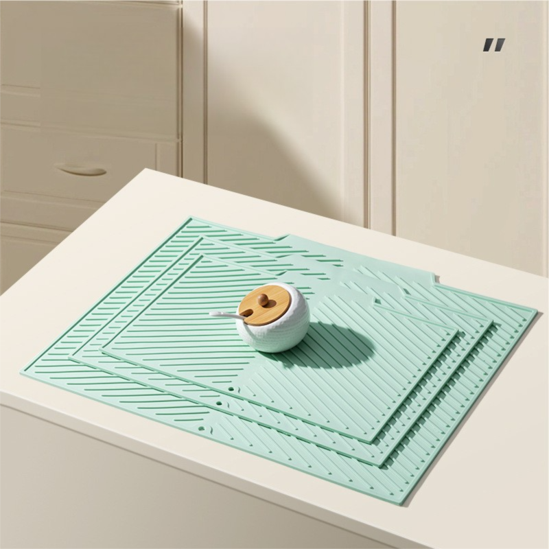 3-Piece Green Silicone Draining Mat Set Kitchen Counter Protector Heat-Resistant Non-Slip Mats Large Medium V888-ELOSUNG51260