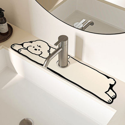 2-Piece Faucet Draining Mat Set Absorbent Sink Splash Guard Quick Dry Counter Mat 10x61cm(Milk-Loving Dog) V888-ELOSUNG51263