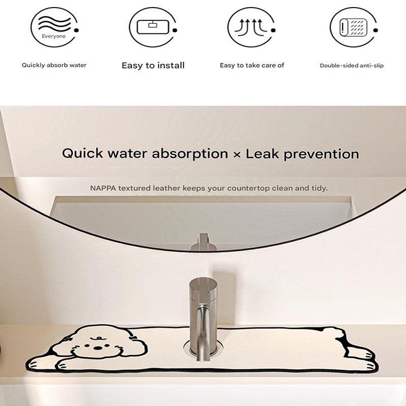 2-Piece Faucet Draining Mat Set Absorbent Sink Splash Guard Quick Dry Counter Mat 10x61cm(Milk-Loving Dog) V888-ELOSUNG51263