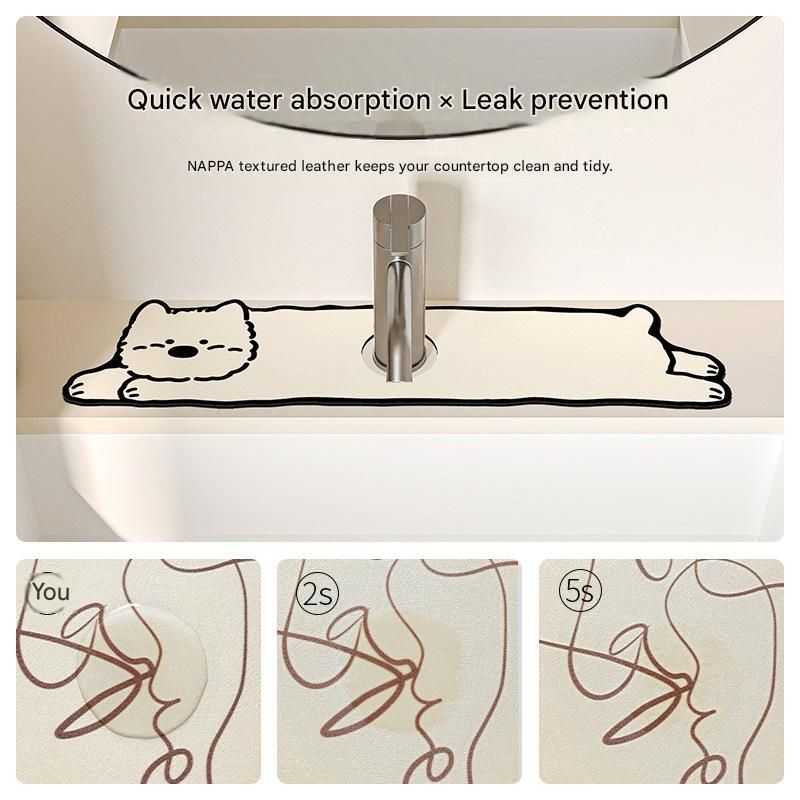 2-Piece Faucet Draining Mat Set Absorbent Sink Splash Guard Quick Dry Counter Mat 10x61cm(panda) V888-ELOSUNG51264