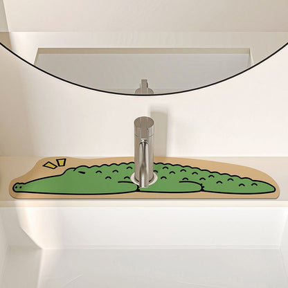2-Piece Faucet Draining Mat Set Absorbent Sink Splash Guard Quick Dry Counter Mat 10x61cm(Crocodile) V888-ELOSUNG51266