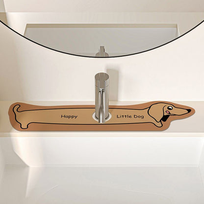 2-Piece Faucet Draining Mat Set Absorbent Sink Splash Guard Quick Dry Counter Mat 10x61cm(Dachshund) V888-ELOSUNG51269
