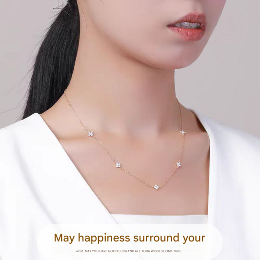 Gold Lucky Four Leaf Clover Necklace Women Delicate Clavicle Chain Sparkling Zirconia Charm Necklace Gift for V888-ELOSUNG51271