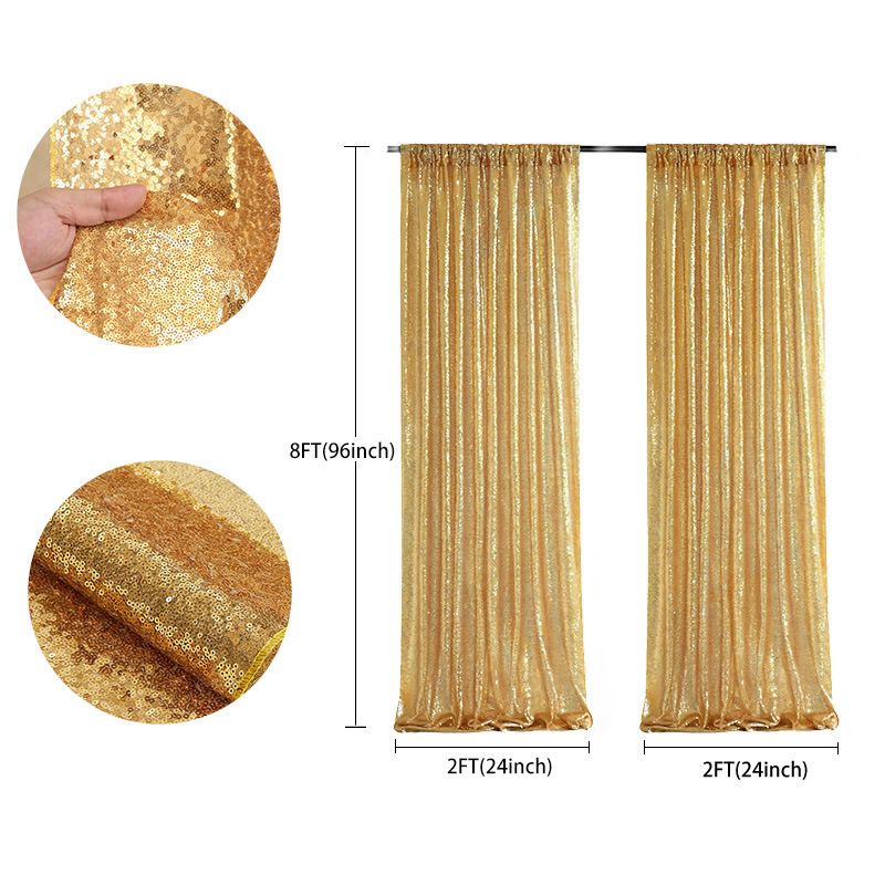 Gold Sequin Backdrop Curtain Party Wedding Photo Booth Background Panel 8FT x 2FT V888-ELOSUNG51274