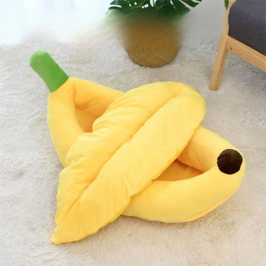 Banana Boat Pet Bed Plush Soft Dog Cat Nest with Cushion Warm Cozy Banana Shape Pet House for Small Medium V888-ELOSUNG51277
