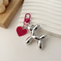 2-Piece Silver Balloon Dog Keychain Set with Heart Charm Bag Pendant Cute Couple Gift(Rose red button) V888-ELOSUNG51287