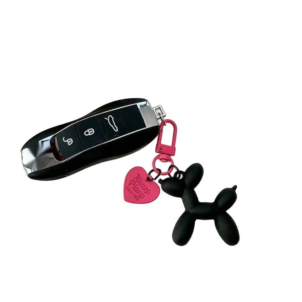 2-Piece Silver Balloon Dog Keychain Set with Heart Charm Bag Pendant Cute Couple Gift(Rose red button) V888-ELOSUNG51287