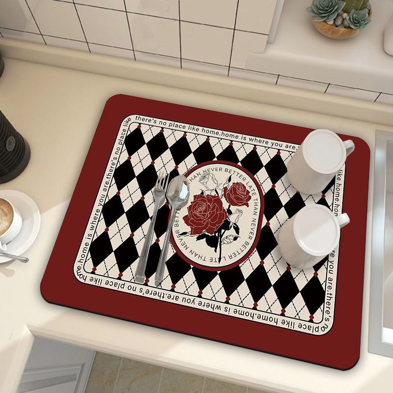 Red Kitchen Countertop Drainage Mat Absorbent Quick Dry Tech Velvet Dish Drying Pad 40x60cm(CD0075-2) V888-ELOSUNG51303