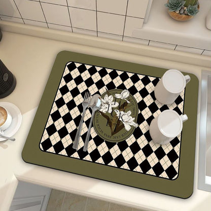 Green Kitchen Countertop Drainage Mat Absorbent Quick Dry Tech Velvet Dish Drying Pad 40x60cm(CD0075-3) V888-ELOSUNG51304