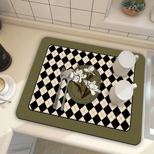 Green Kitchen Countertop Drainage Mat Absorbent Quick Dry Tech Velvet Dish Drying Pad 40x60cm(CD0075-3) V888-ELOSUNG51304