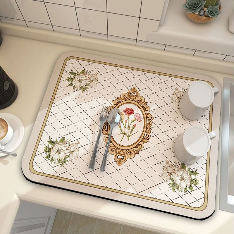 Beige Kitchen Countertop Drainage Mat Absorbent Quick Dry Tech Velvet Dish Drying Pad 40x60cm(CD0076-1) V888-ELOSUNG51305
