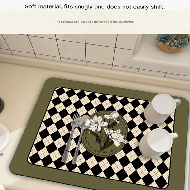 Kitchen Countertop Drainage Mat Absorbent Quick Dry Tech Velvet Dish Drying Pad 40x60cm(CD0076-2) V888-ELOSUNG51306