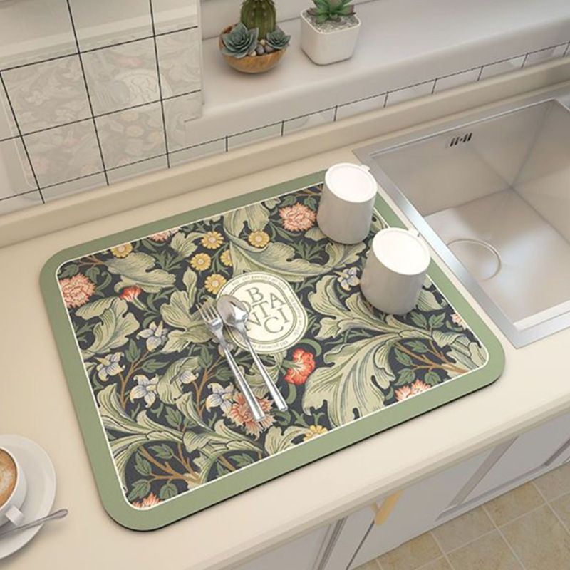 Green Kitchen Countertop Drainage Mat Absorbent Quick Dry Tech Velvet Dish Drying Pad 40x60cm(CD0076-3) V888-ELOSUNG51307