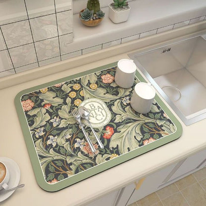 Green Kitchen Countertop Drainage Mat Absorbent Quick Dry Tech Velvet Dish Drying Pad 40x60cm(CD0076-3) V888-ELOSUNG51307