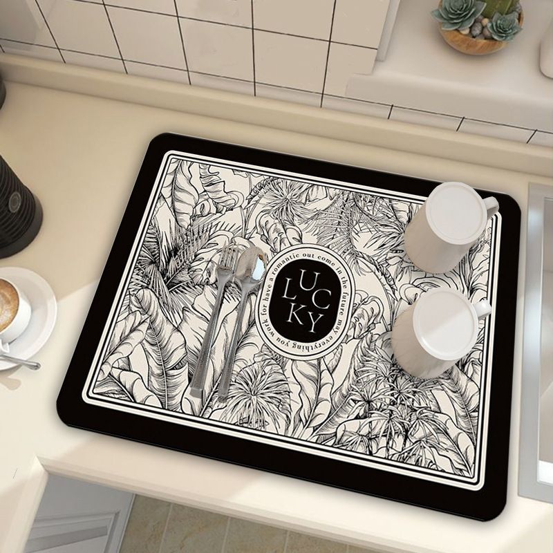 Black Kitchen Countertop Drainage Mat Absorbent Quick Dry Tech Velvet Dish Drying Pad 40x60cm(CD0076-4) V888-ELOSUNG51308