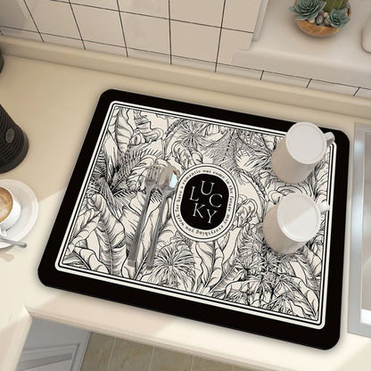 Black Kitchen Countertop Drainage Mat Absorbent Quick Dry Tech Velvet Dish Drying Pad 40x60cm(CD0076-4) V888-ELOSUNG51308