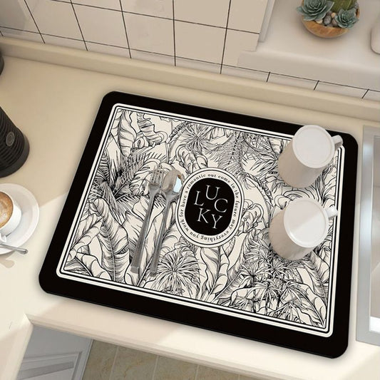 Black Kitchen Countertop Drainage Mat Absorbent Quick Dry Tech Velvet Dish Drying Pad 40x60cm(CD0076-4) V888-ELOSUNG51308